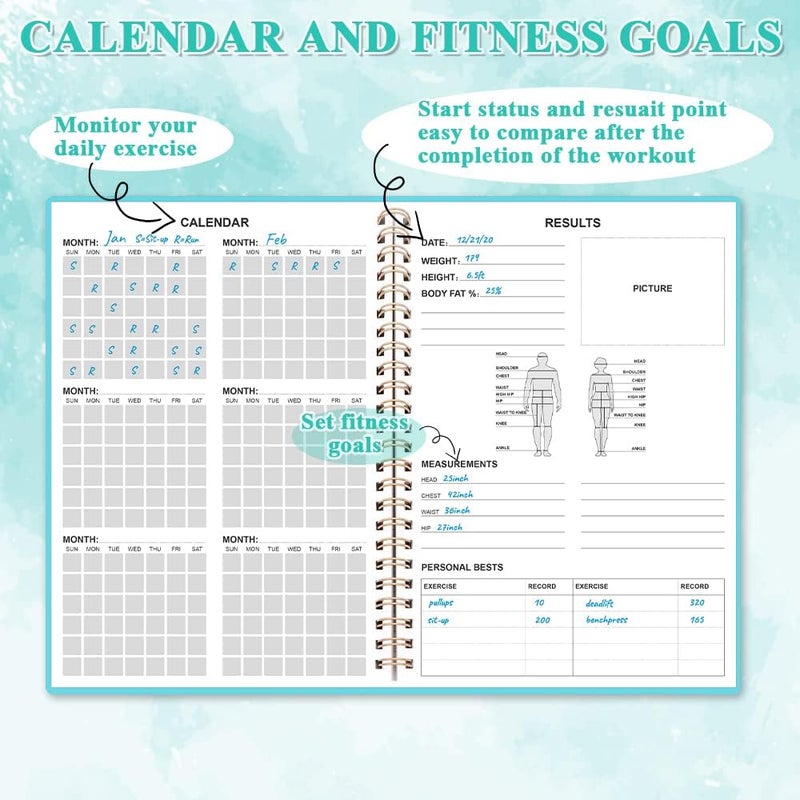 Nokingo Workout Log for Women & Men - A5 Fitness Planner/Journal to Track Weight Loss, Workout Journal for GYM, Bodybuilding Progress - Daily Health & Wellness Tracker, Teal - Image 4